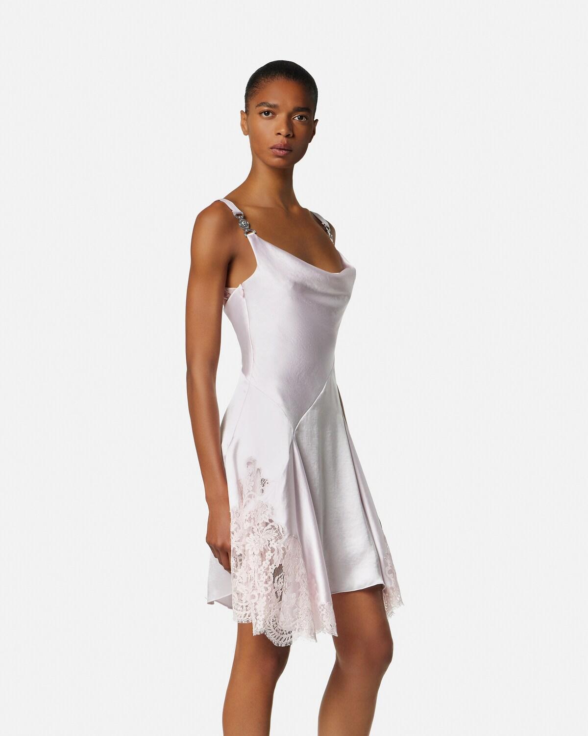 Lace-Trim Satin Mini Dress - Image 4
