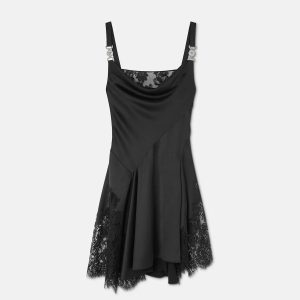 Lace-Trim Satin Mini Dress