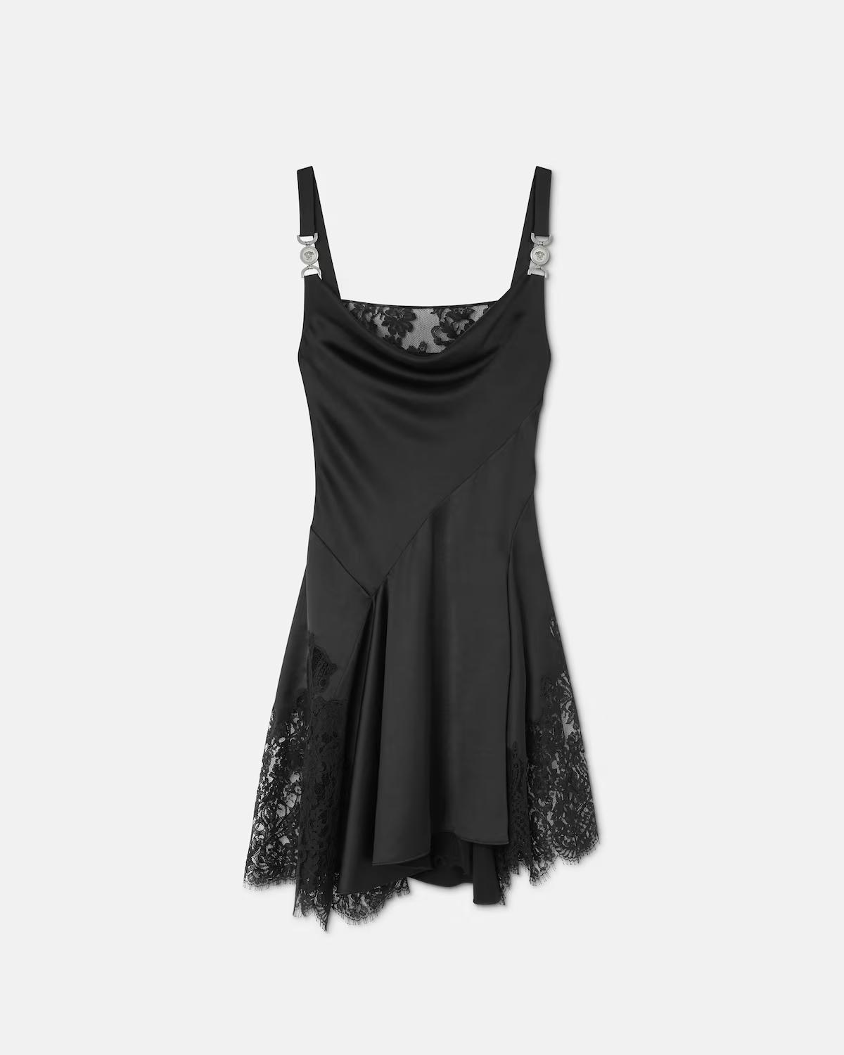 Lace-Trim Satin Mini Dress