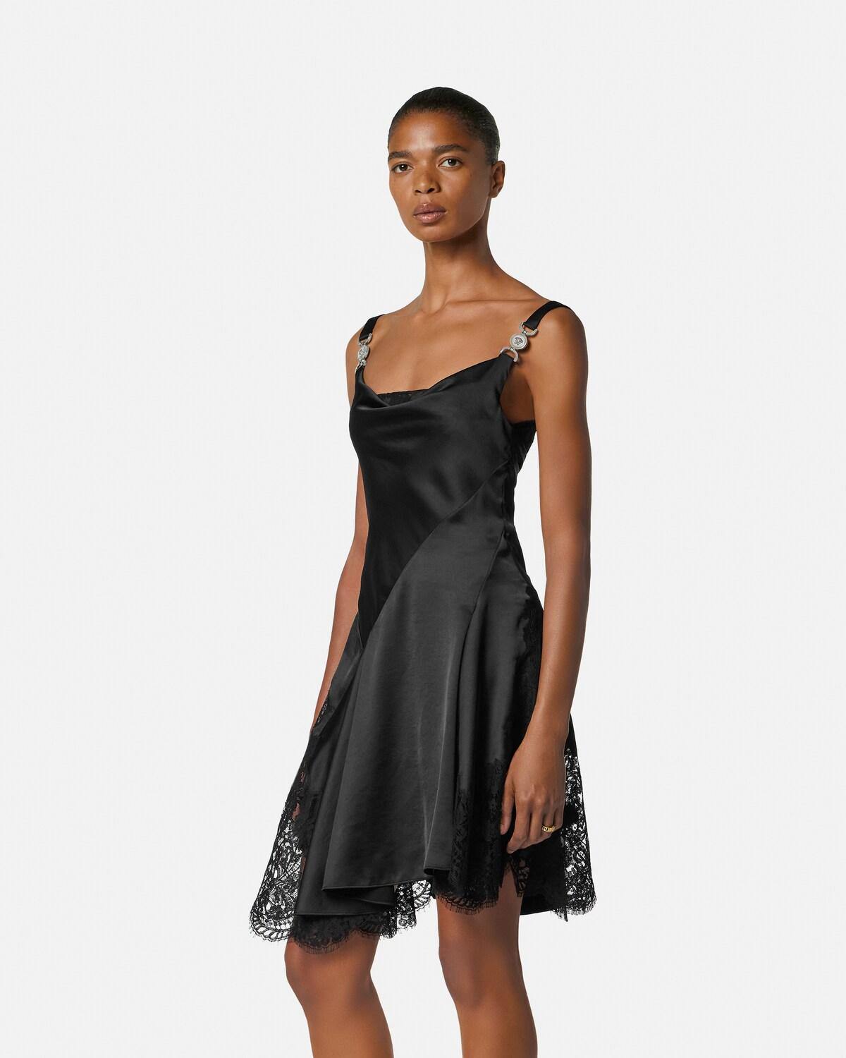 Lace-Trim Satin Mini Dress - Image 4