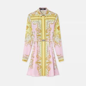 Printed Silk Twill Mini Shirt Dress