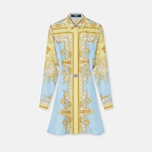 Printed Silk Twill Mini Shirt Dress