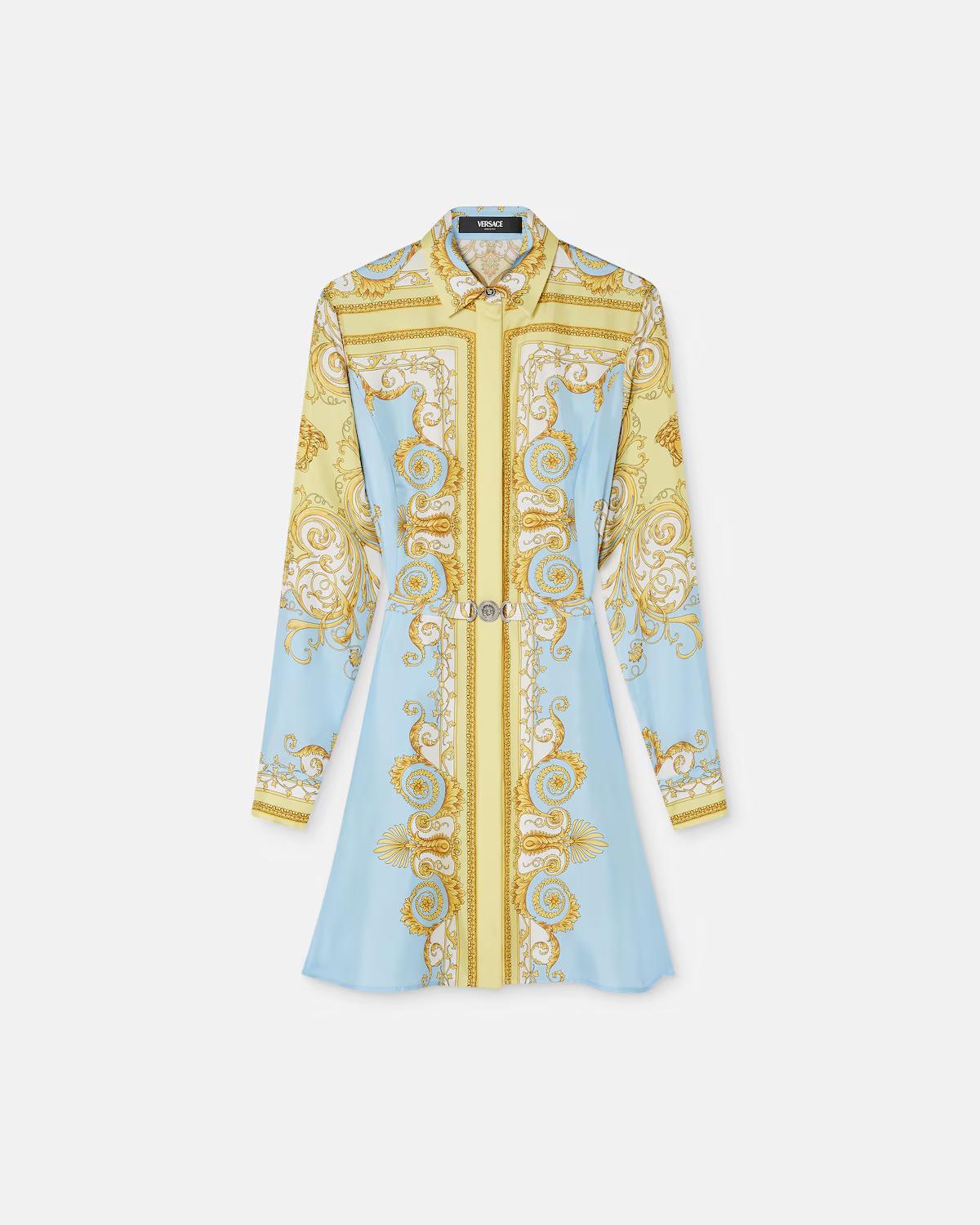 Printed Silk Twill Mini Shirt Dress