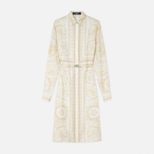 Printed Silk Twill Midi Shirt Dress
