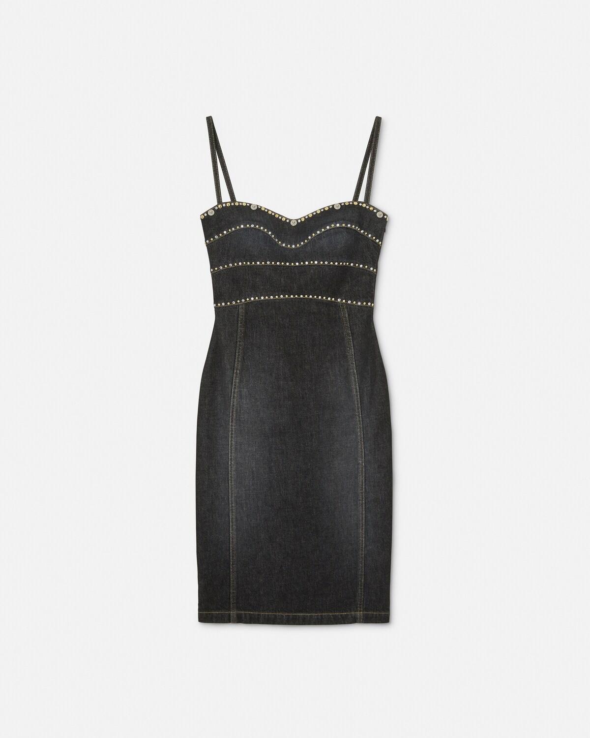 Embellished Denim Fitted Midi Dress