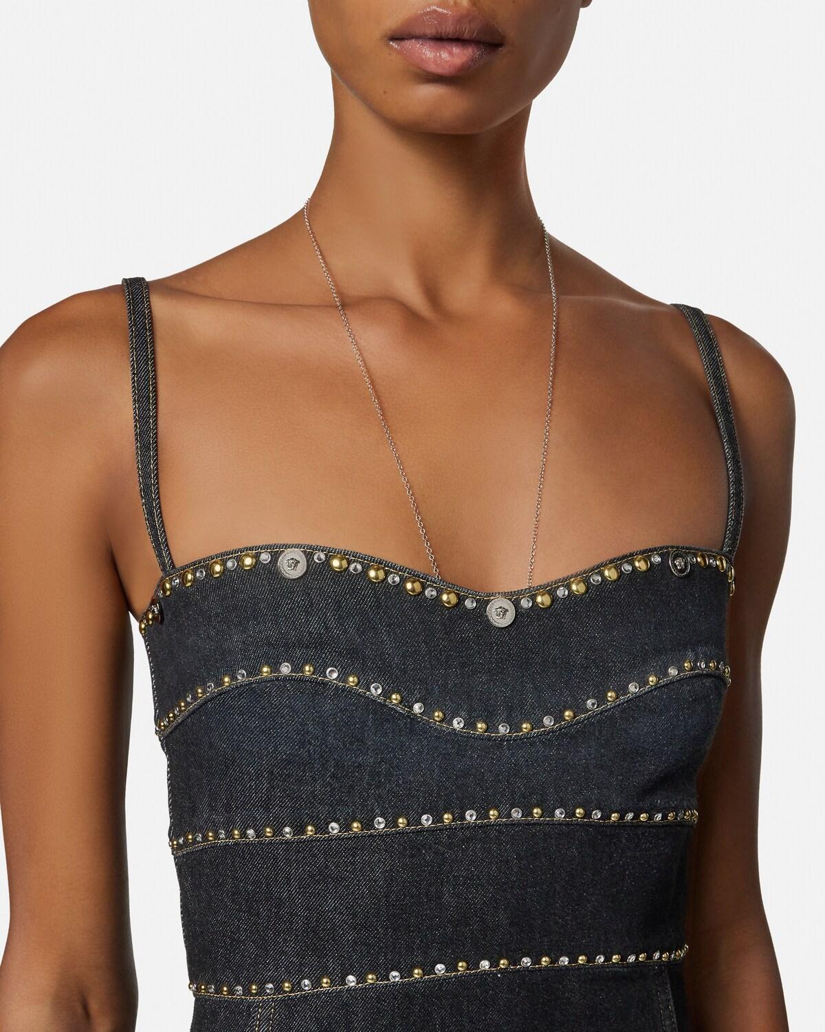 Embellished Denim Fitted Midi Dress - Image 3