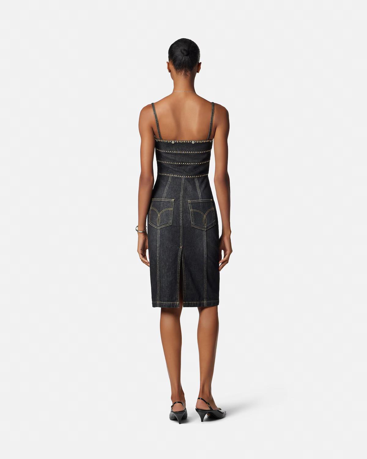 Embellished Denim Fitted Midi Dress - Image 5
