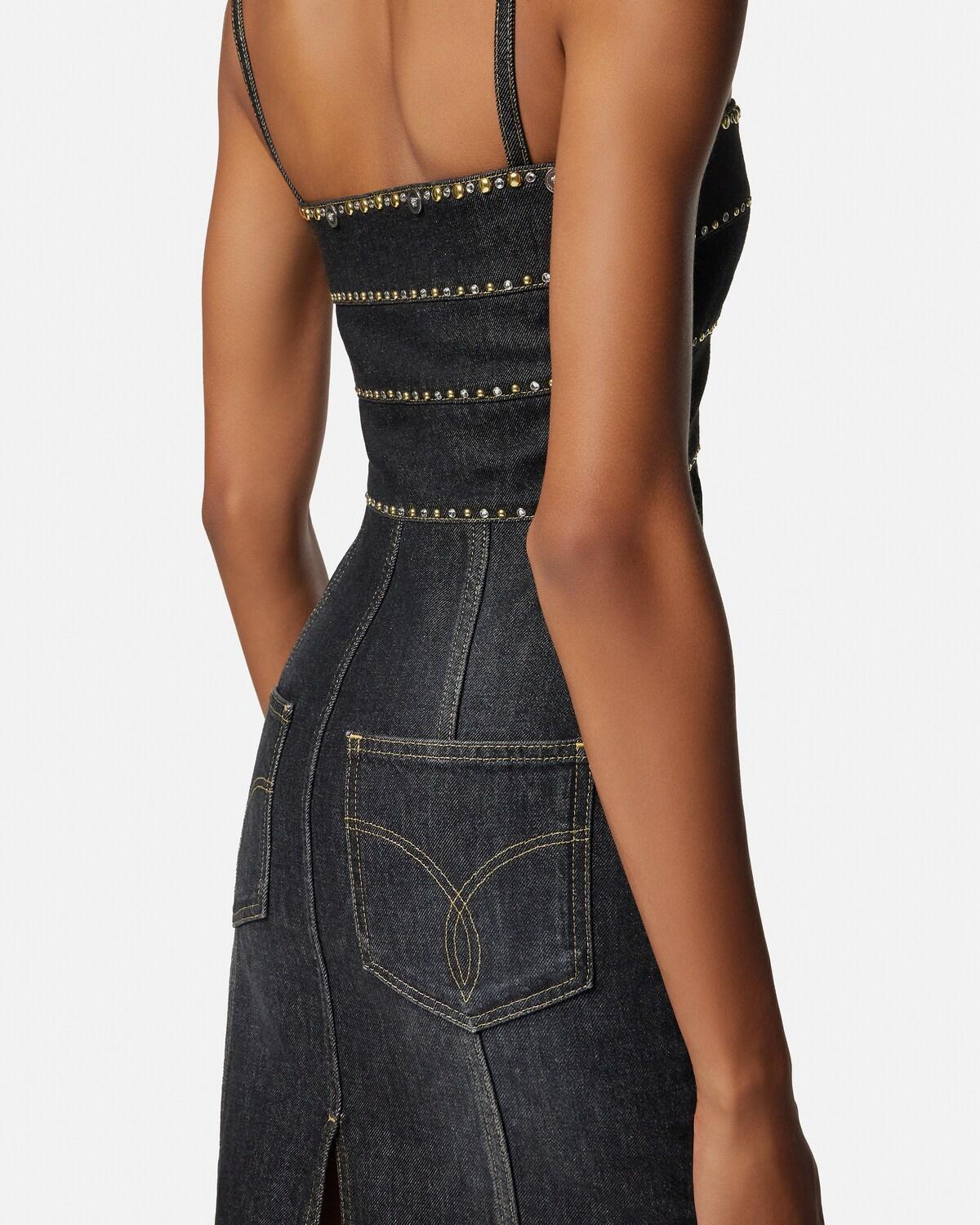 Embellished Denim Fitted Midi Dress - Image 6