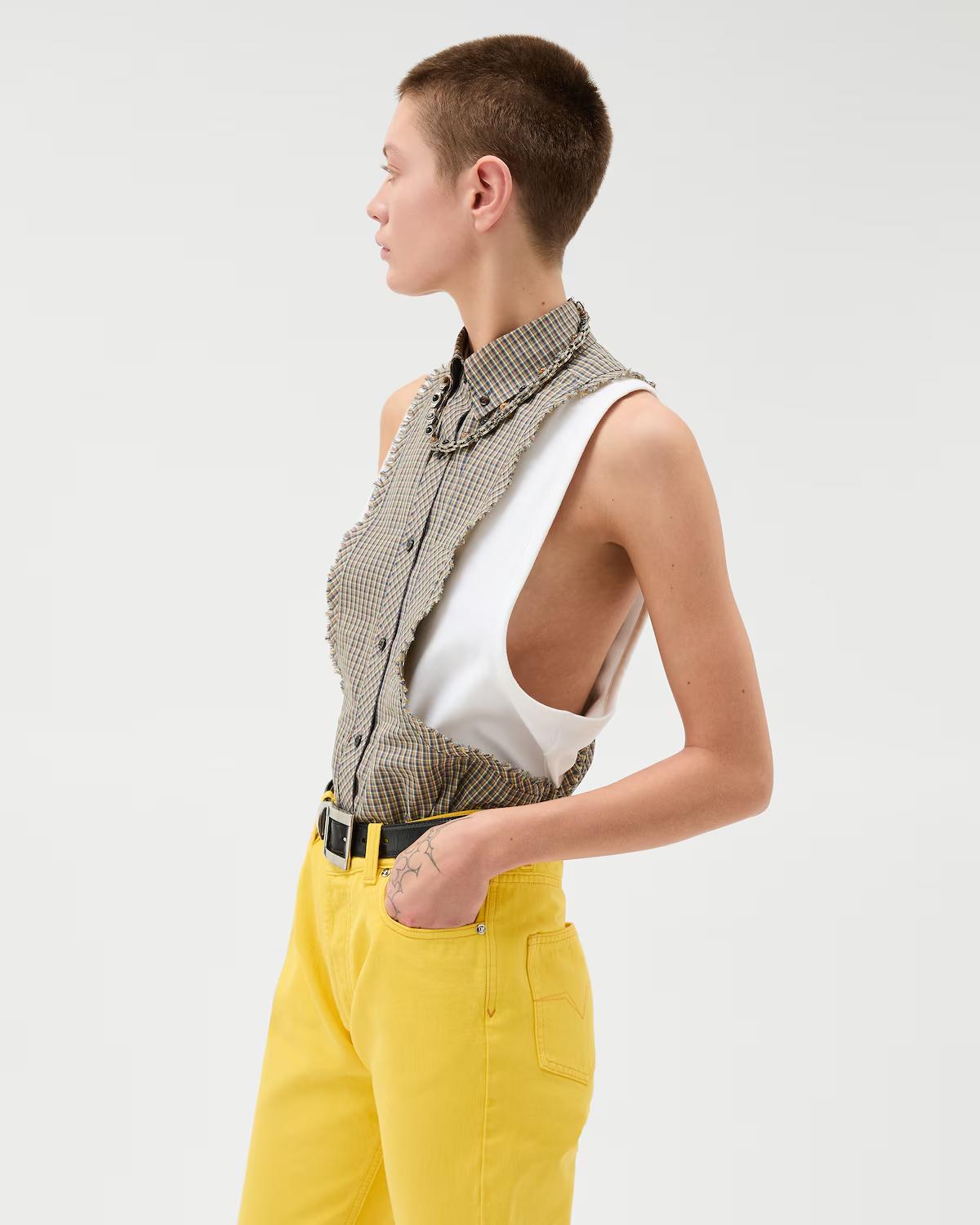 Micro-Check Cotton-Poplin Sleeveless Shirt - Image 3
