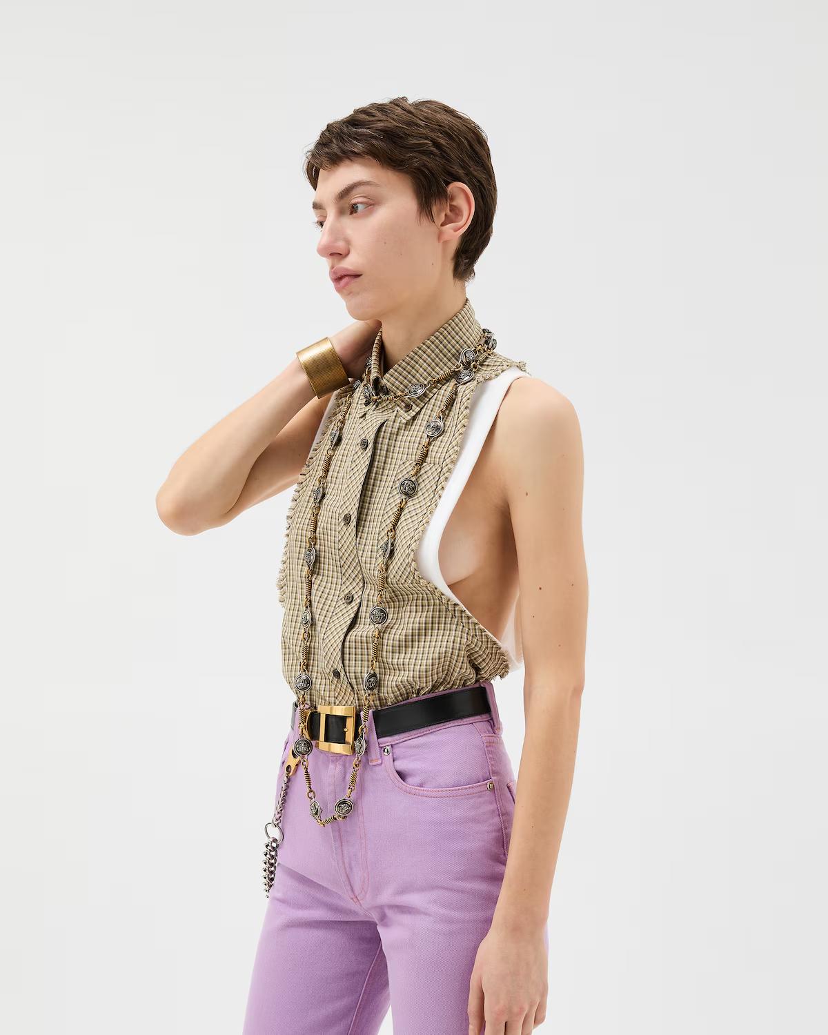 Micro-Check Cotton-Poplin Sleeveless Shirt - Image 2