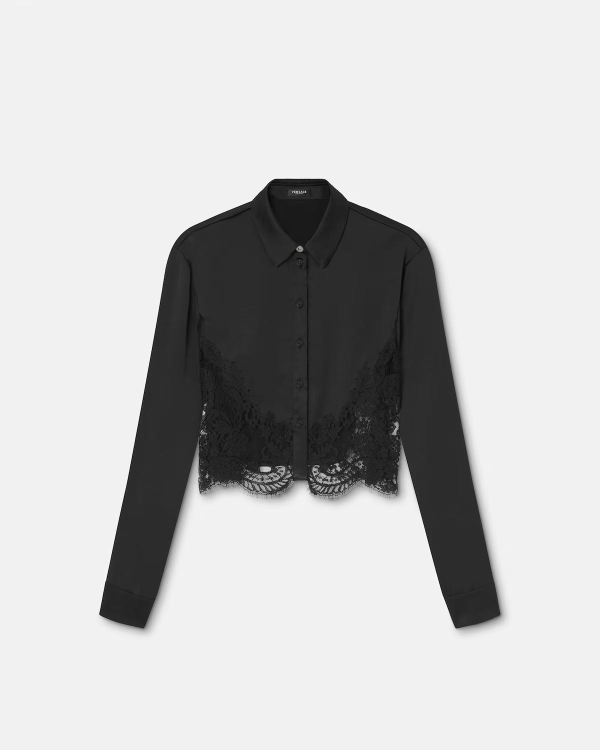 Lace-Trim Satin Crop Shirt