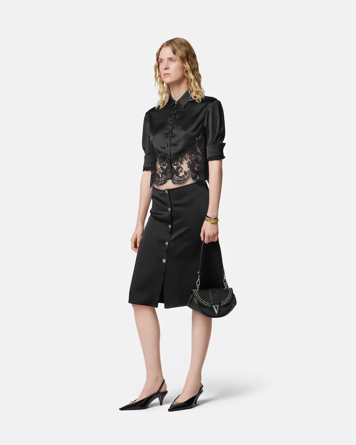 Lace-Trim Satin Crop Shirt - Image 2