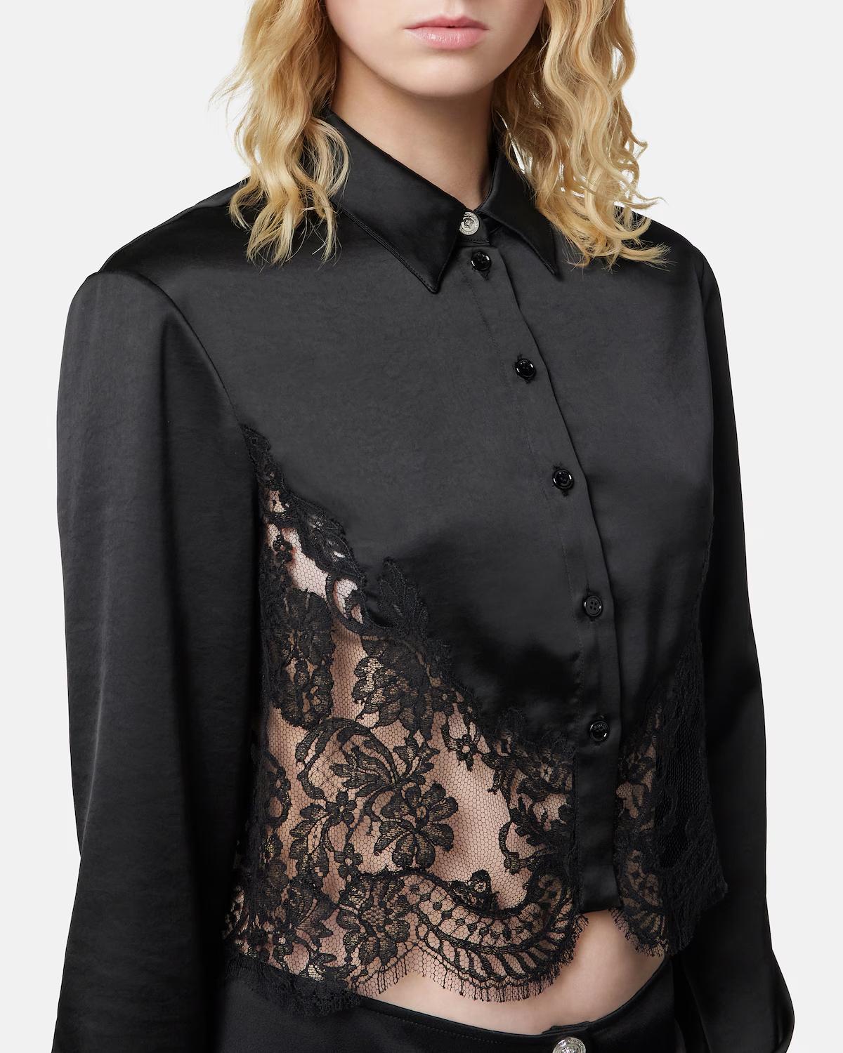 Lace-Trim Satin Crop Shirt - Image 3