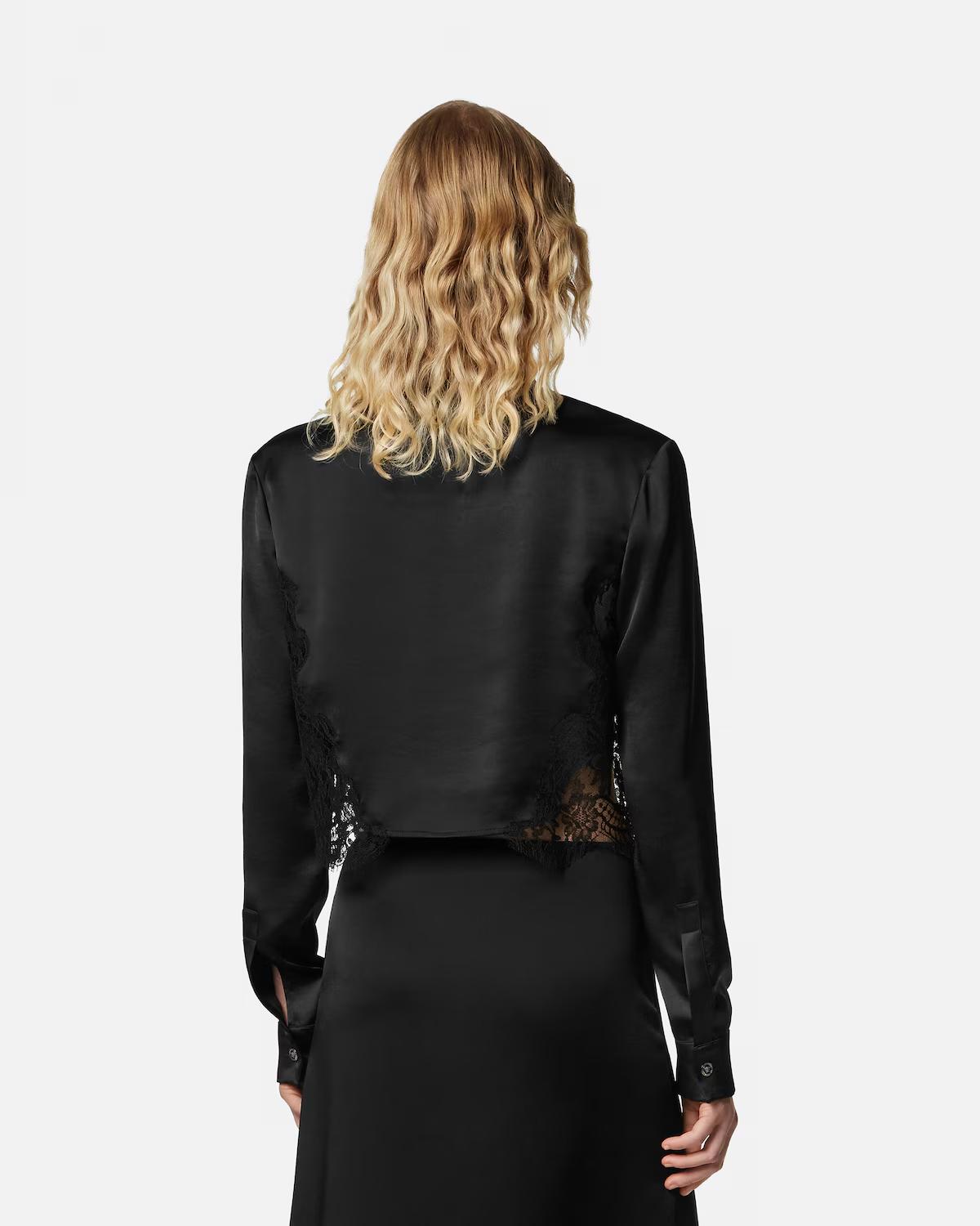 Lace-Trim Satin Crop Shirt - Image 5