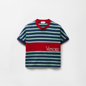 Embroidered-Logo Striped-Intarsia Cotton T-Shirt