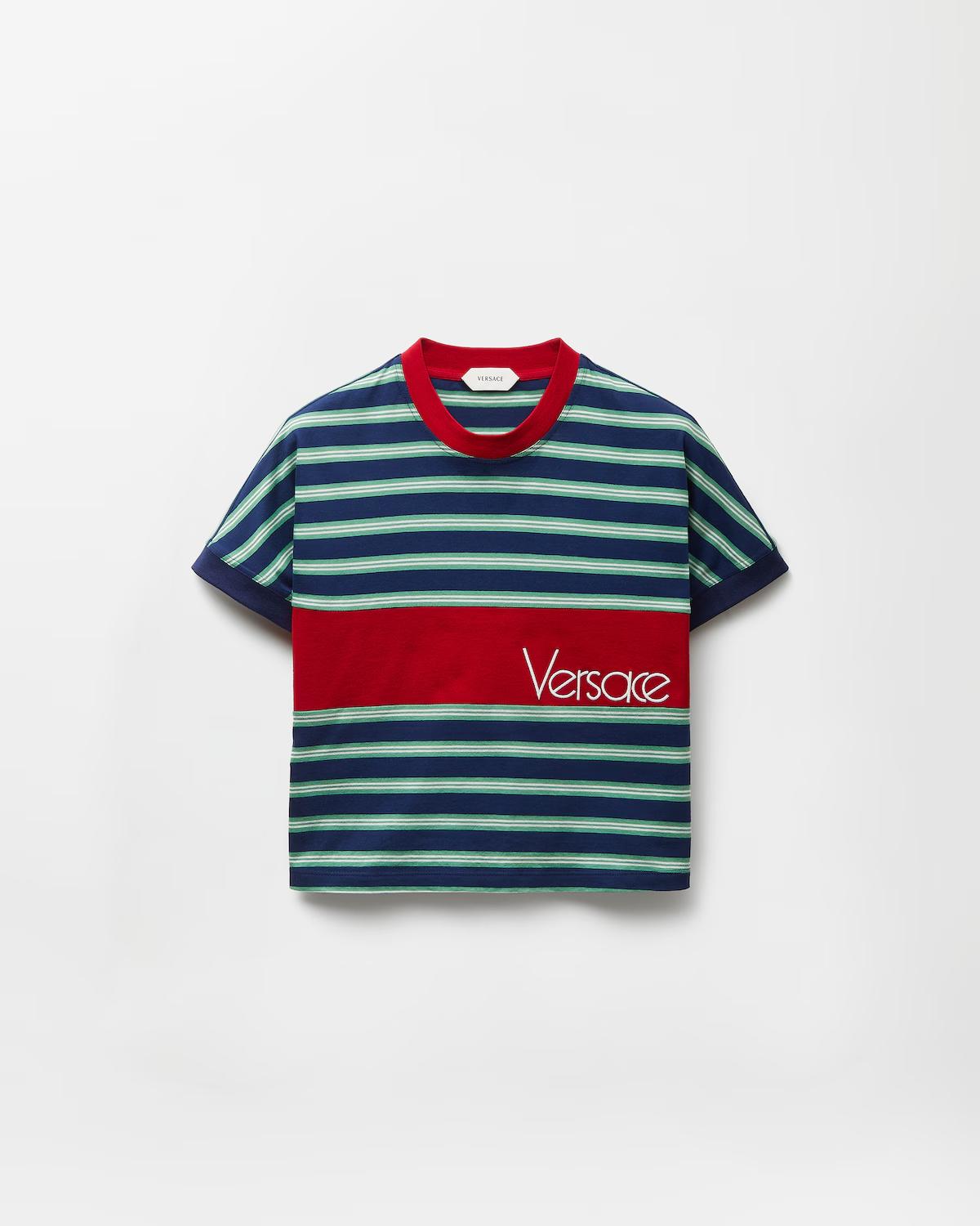 Embroidered-Logo Striped-Intarsia Cotton T-Shirt