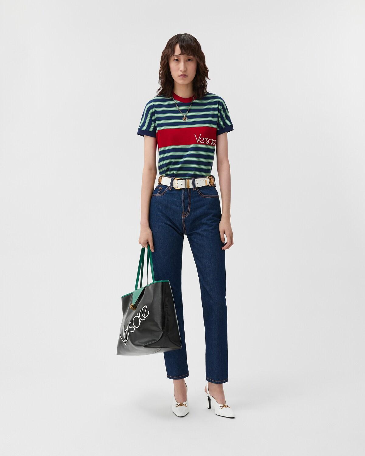 Embroidered-Logo Striped-Intarsia Cotton T-Shirt - Image 2
