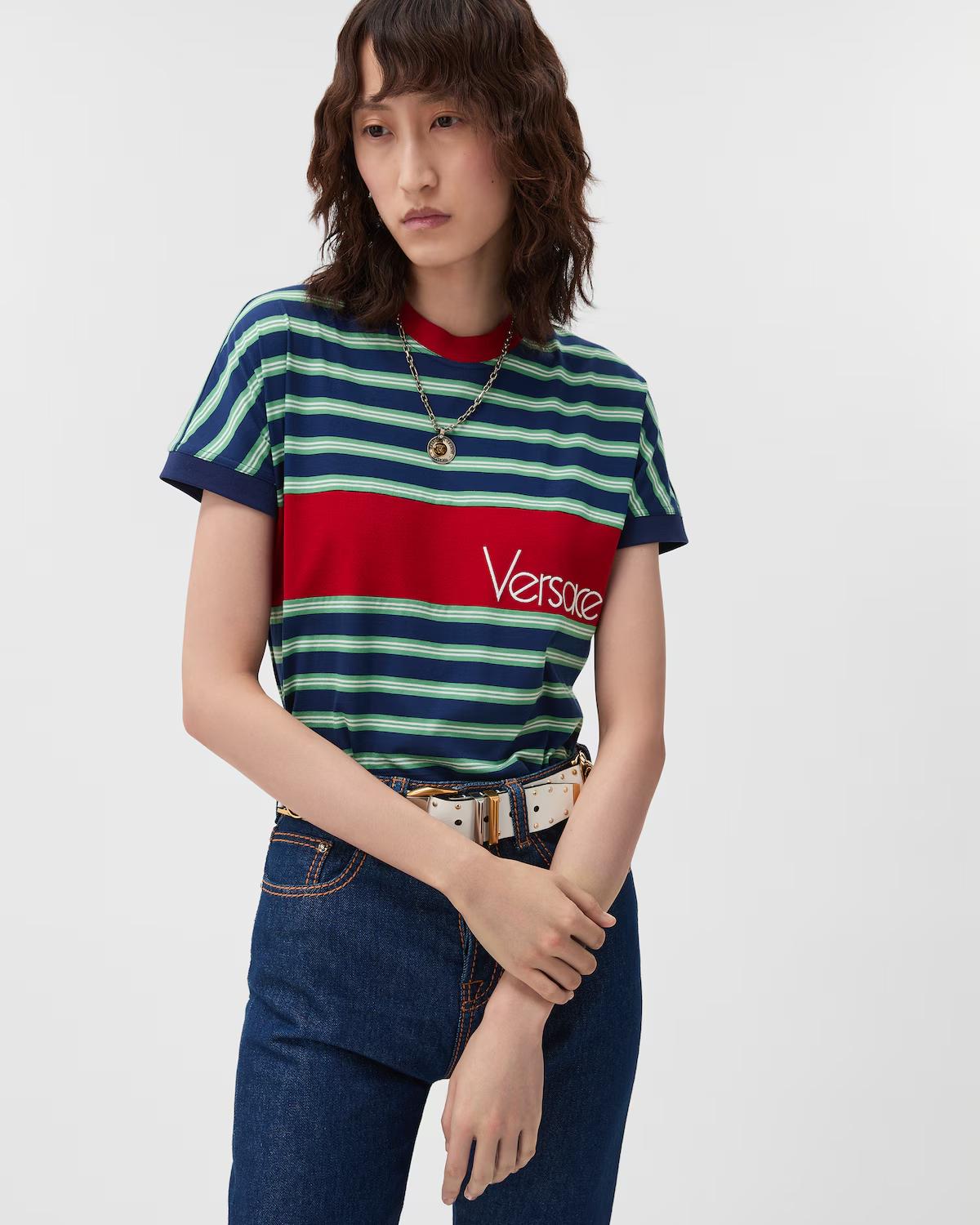 Embroidered-Logo Striped-Intarsia Cotton T-Shirt - Image 4
