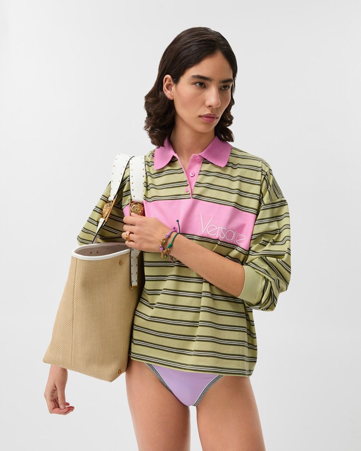 Embroidered-Logo Striped-Intarsia Cotton Polo - Image 2