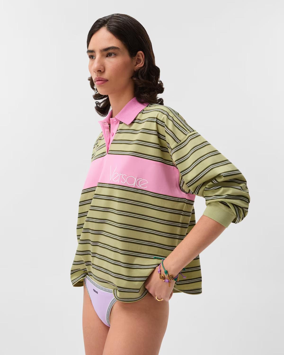 Embroidered-Logo Striped-Intarsia Cotton Polo - Image 4