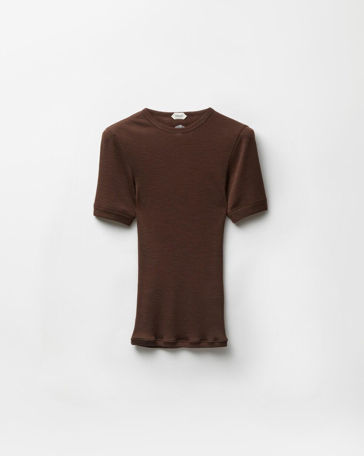 Embroidered Wool Ribbed Knit T-Shirt