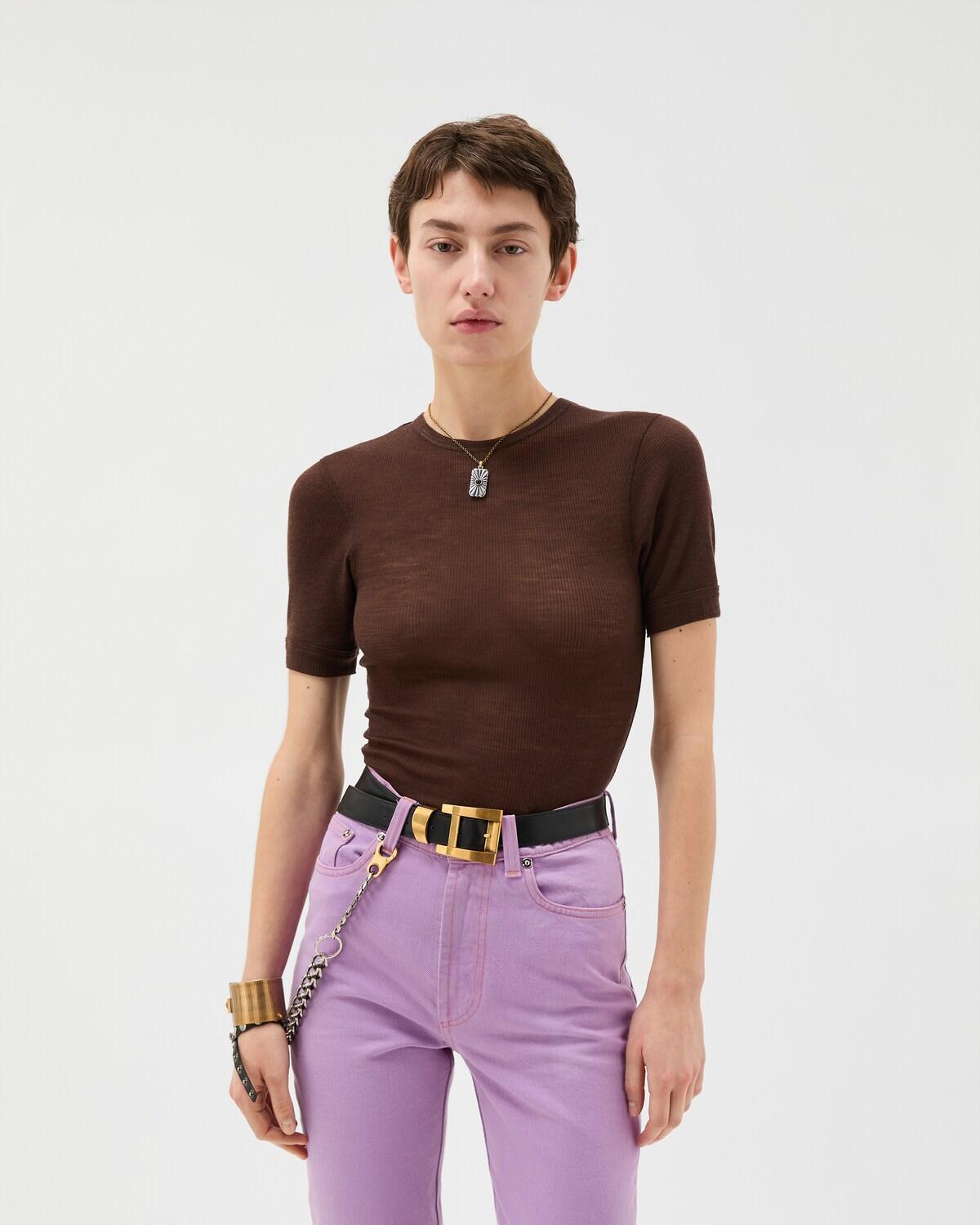 Embroidered Wool Ribbed Knit T-Shirt - Image 2
