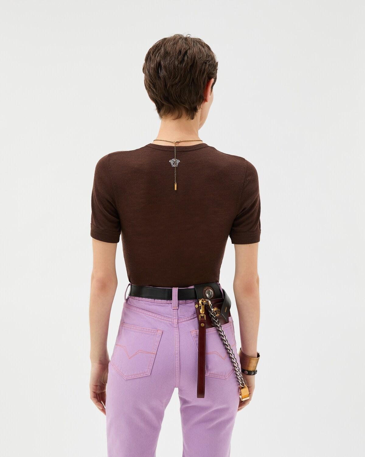 Embroidered Wool Ribbed Knit T-Shirt - Image 3
