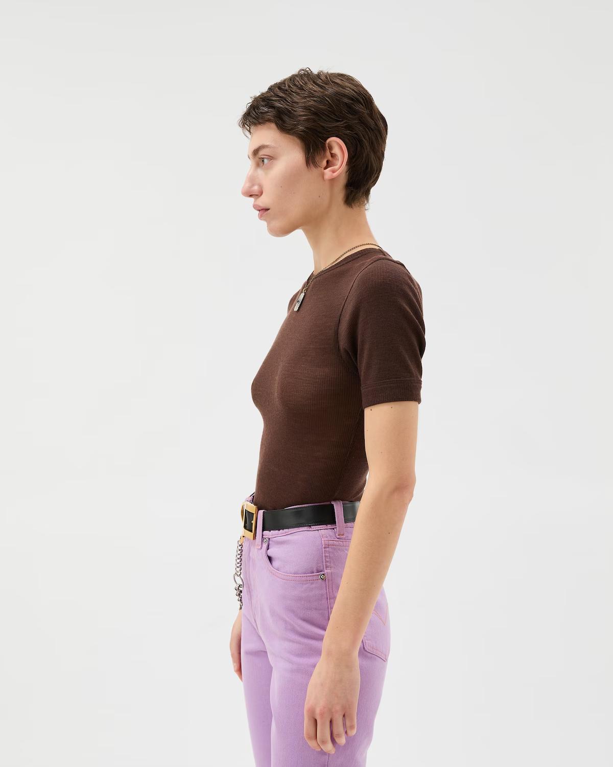 Embroidered Wool Ribbed Knit T-Shirt - Image 4
