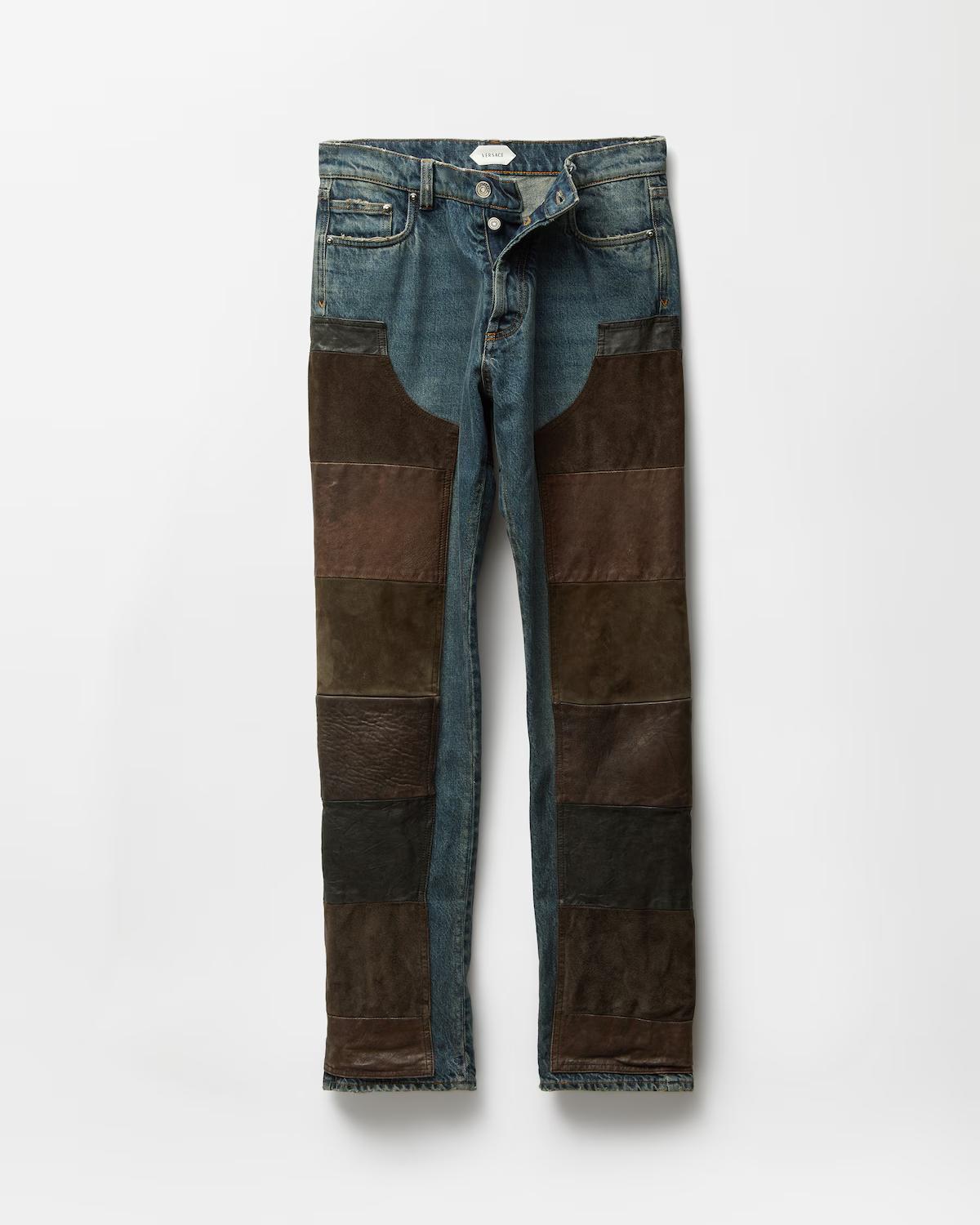 Leather Patchwork Straight Jeans