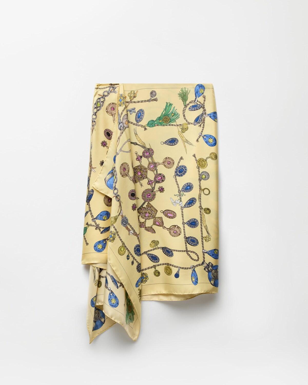 Printed Silk Twill Midi Skirt