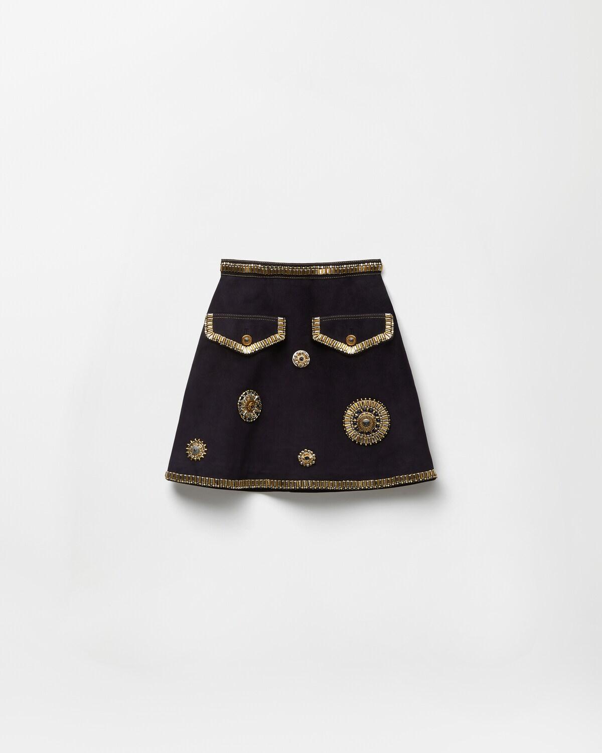 Embroidered Suede Mini Skirt