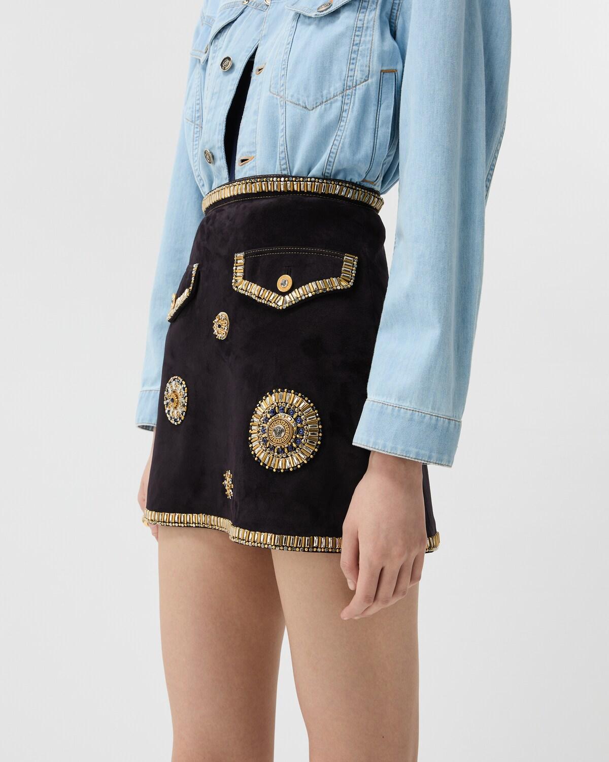 Embroidered Suede Mini Skirt - Image 4