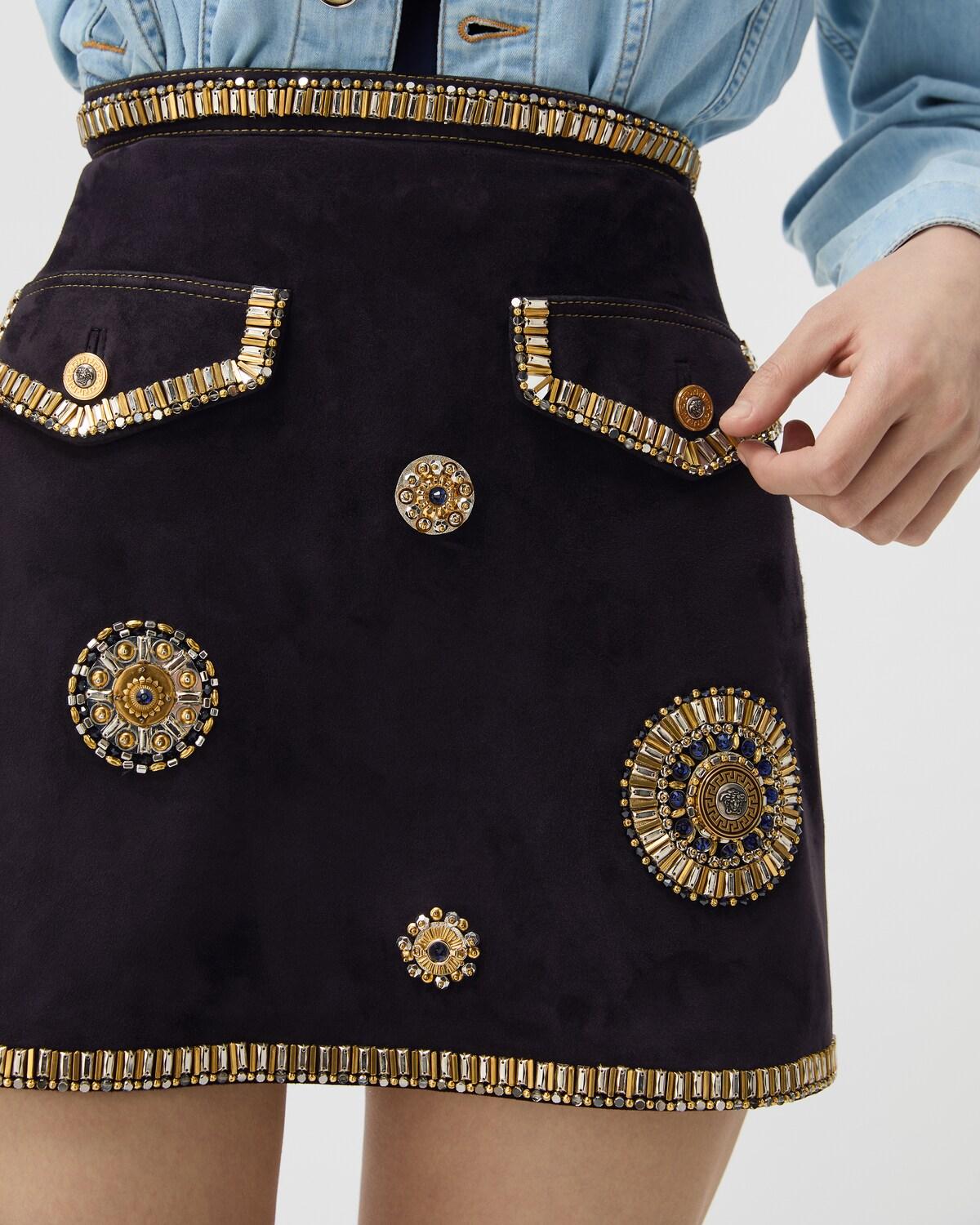 Embroidered Suede Mini Skirt - Image 5