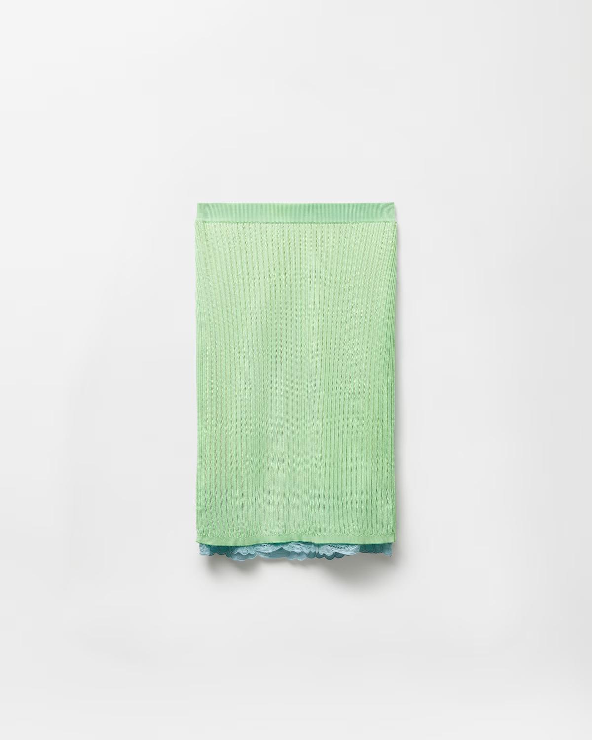 Lace-Trim Viscose-Blend Ribbed Knit Midi Skirt