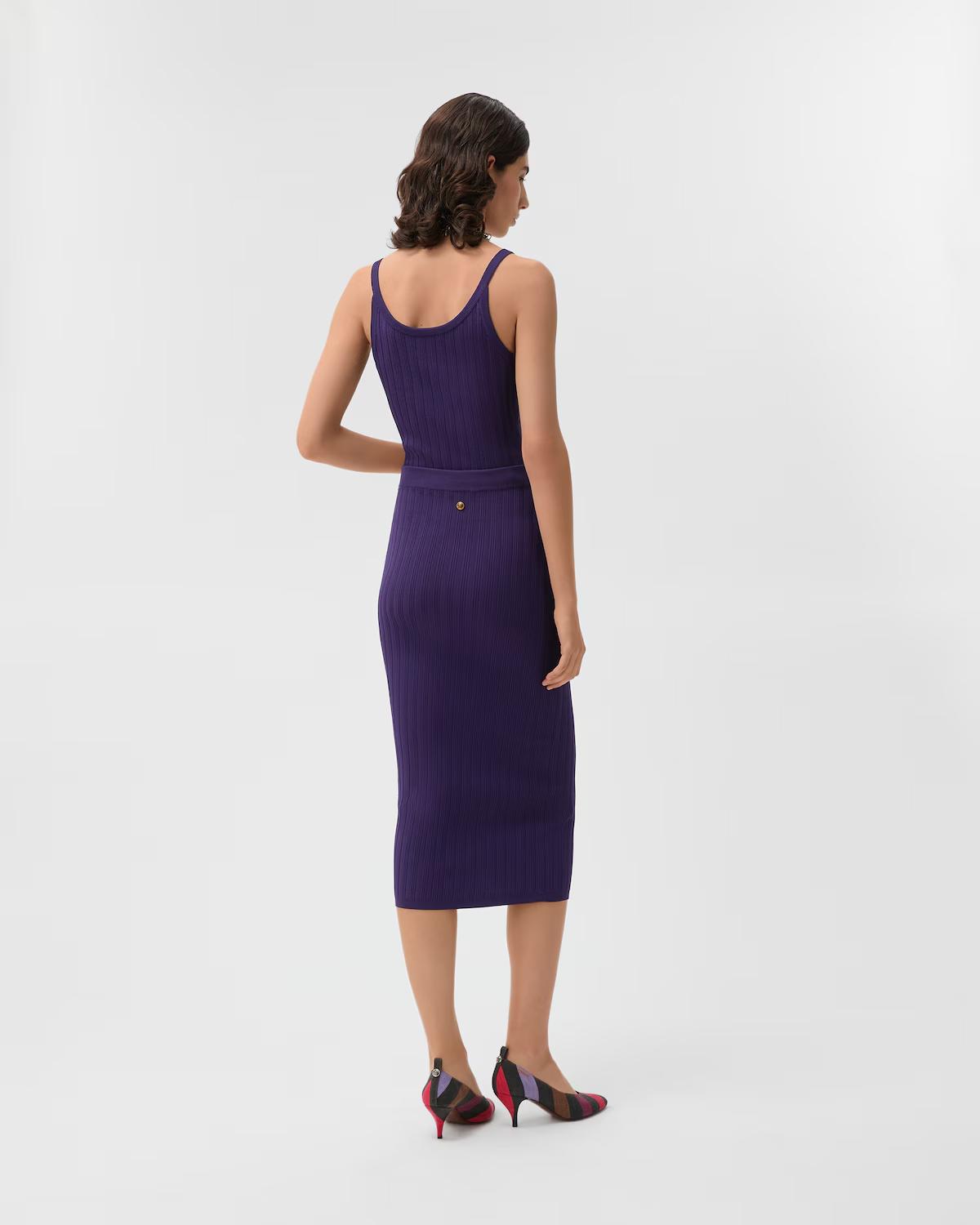Stretch Viscose Mesh Ribbed Knit Midi Skirt - Image 3