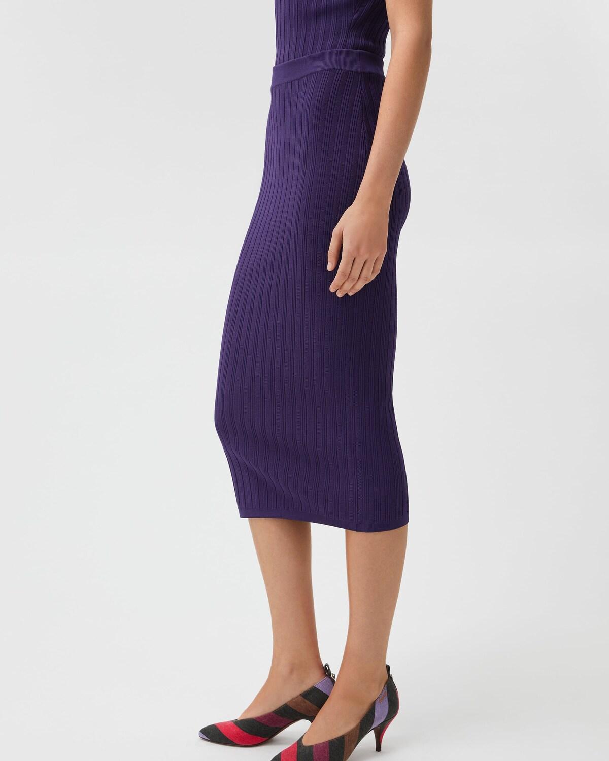 Stretch Viscose Mesh Ribbed Knit Midi Skirt - Image 4