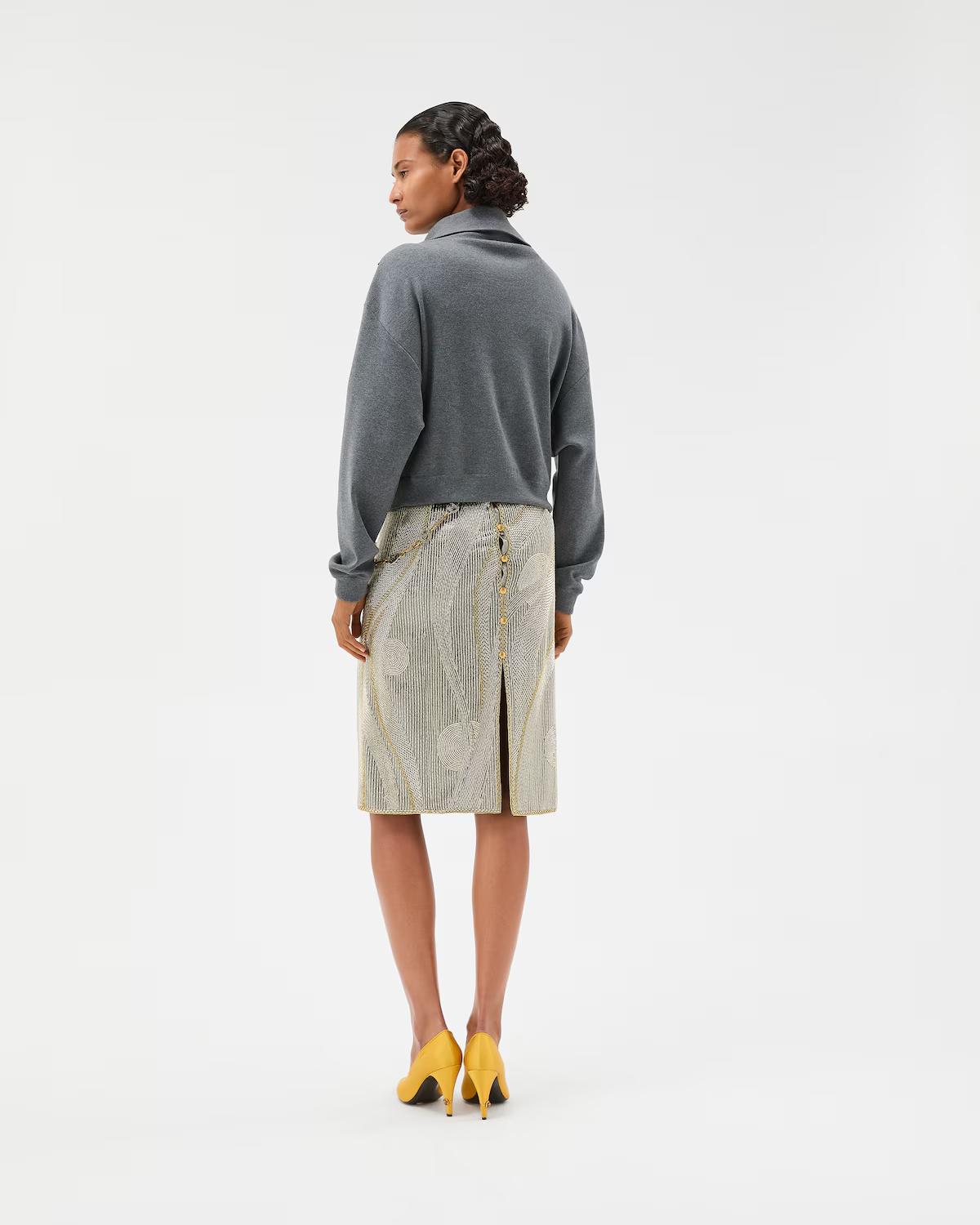 Embroidered Cr??pe de Chine Midi Skirt - Image 3