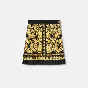 Printed Silk Twill Pleated Mini Skirt