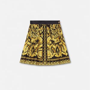 Printed Silk Twill Pleated Mini Skirt