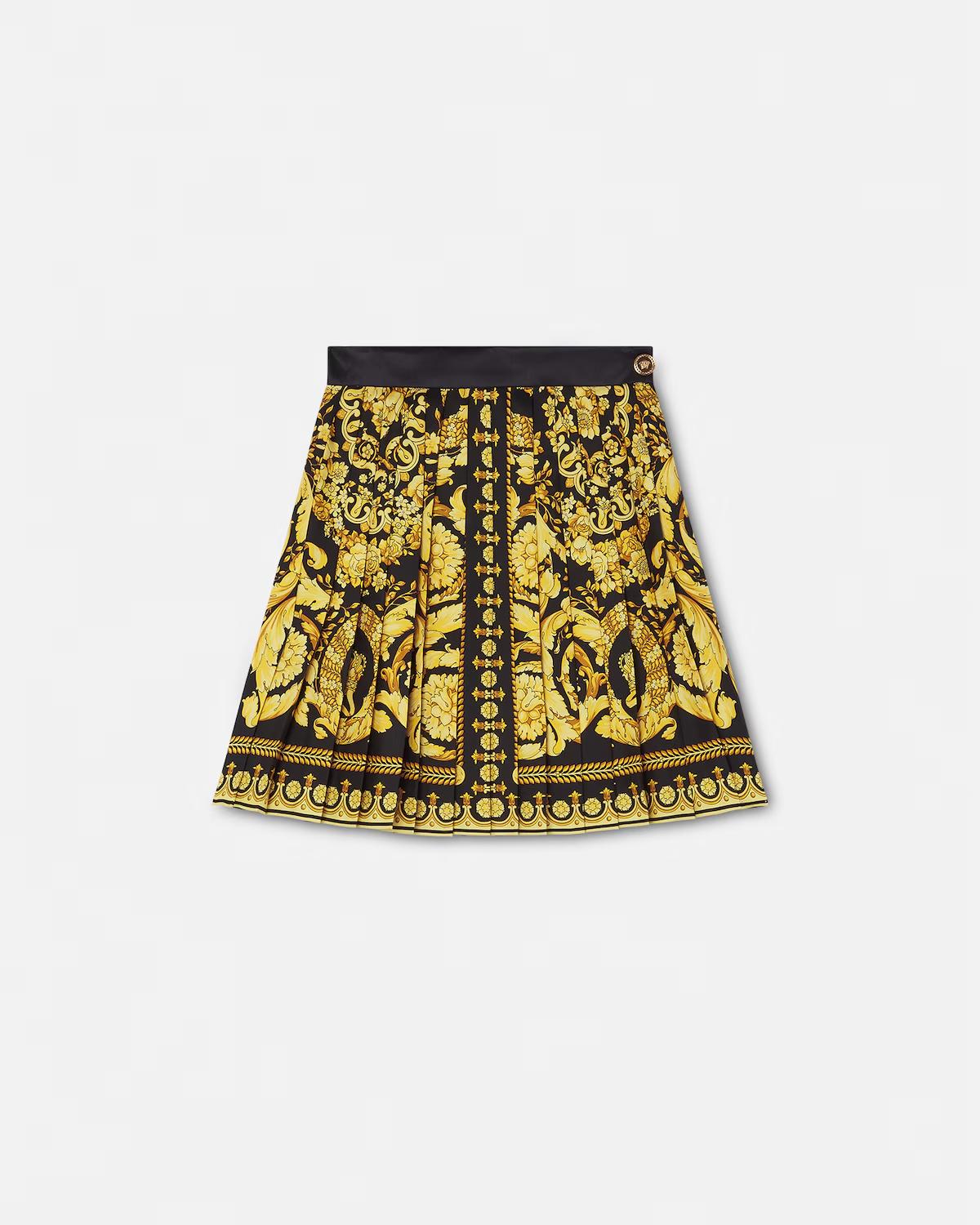 Printed Silk Twill Pleated Mini Skirt