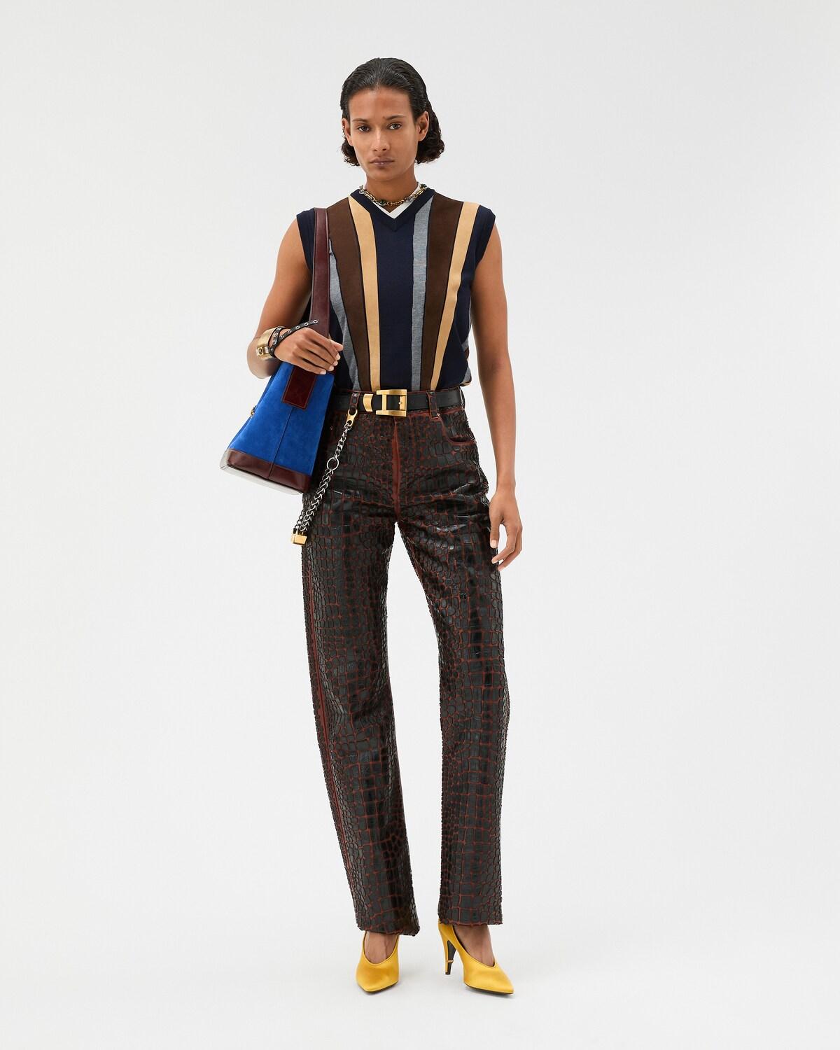 Embroidered Croc-Effect Leather Pants - Image 2