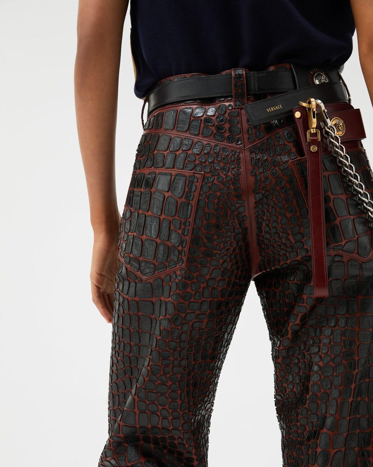 Embroidered Croc-Effect Leather Pants - Image 5