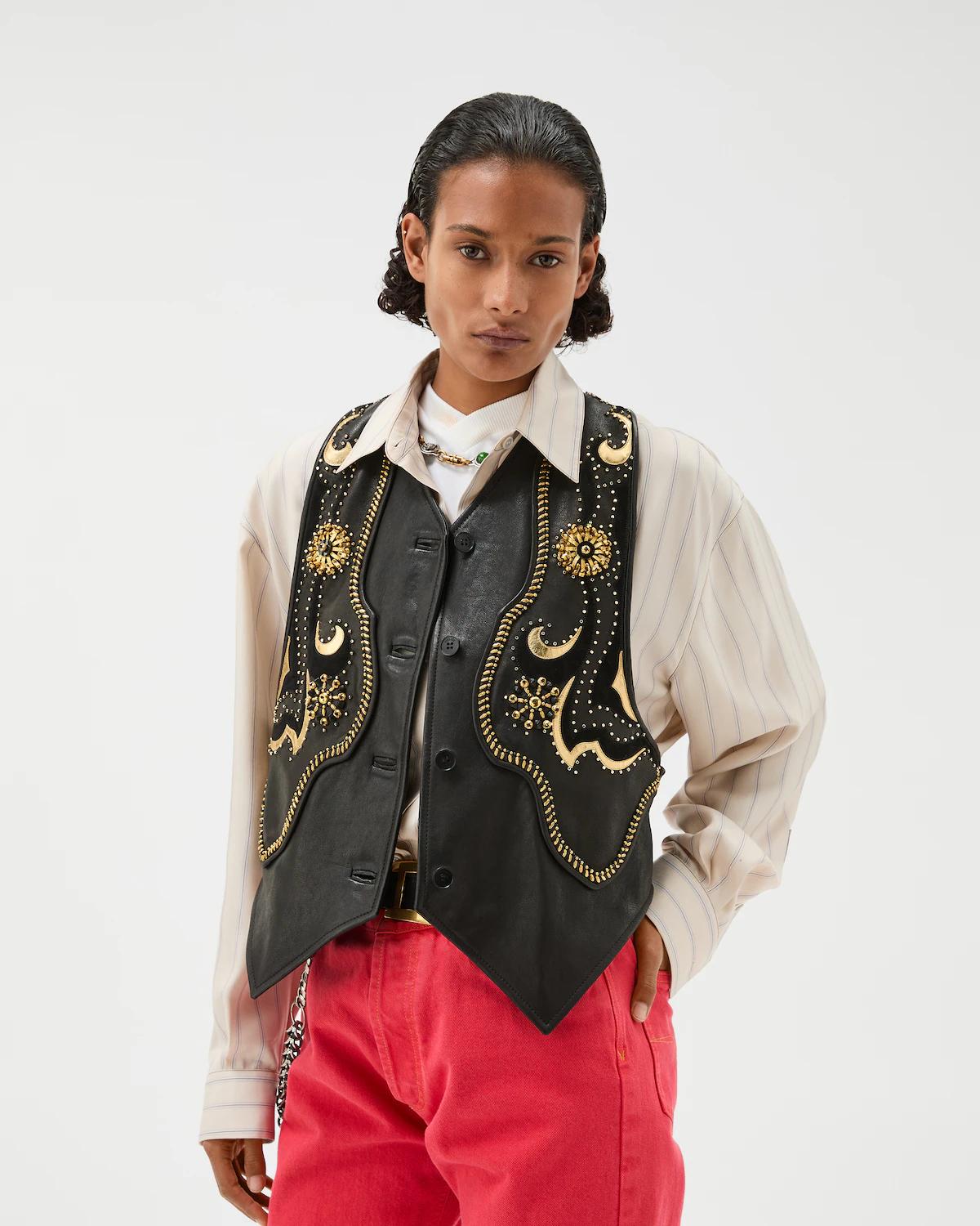 Embroidered Leather Vest - Image 2