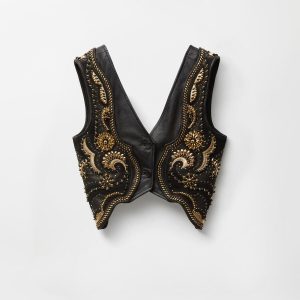 Embroidered Crop Leather Vest