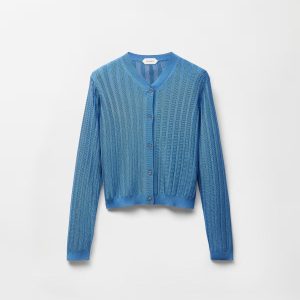 Viscose Mesh Ribbed Knit Cardigan