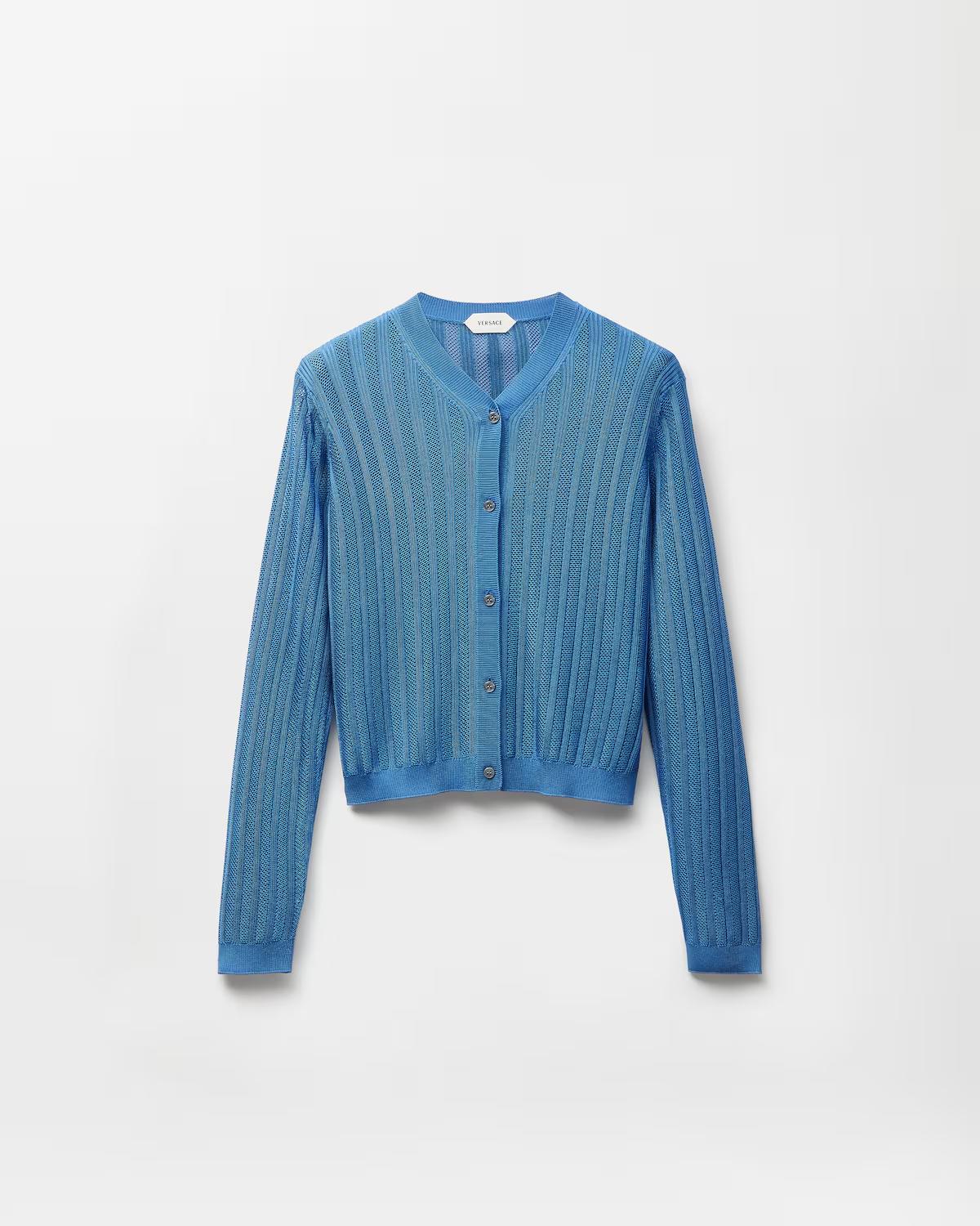 Viscose Mesh Ribbed Knit Cardigan
