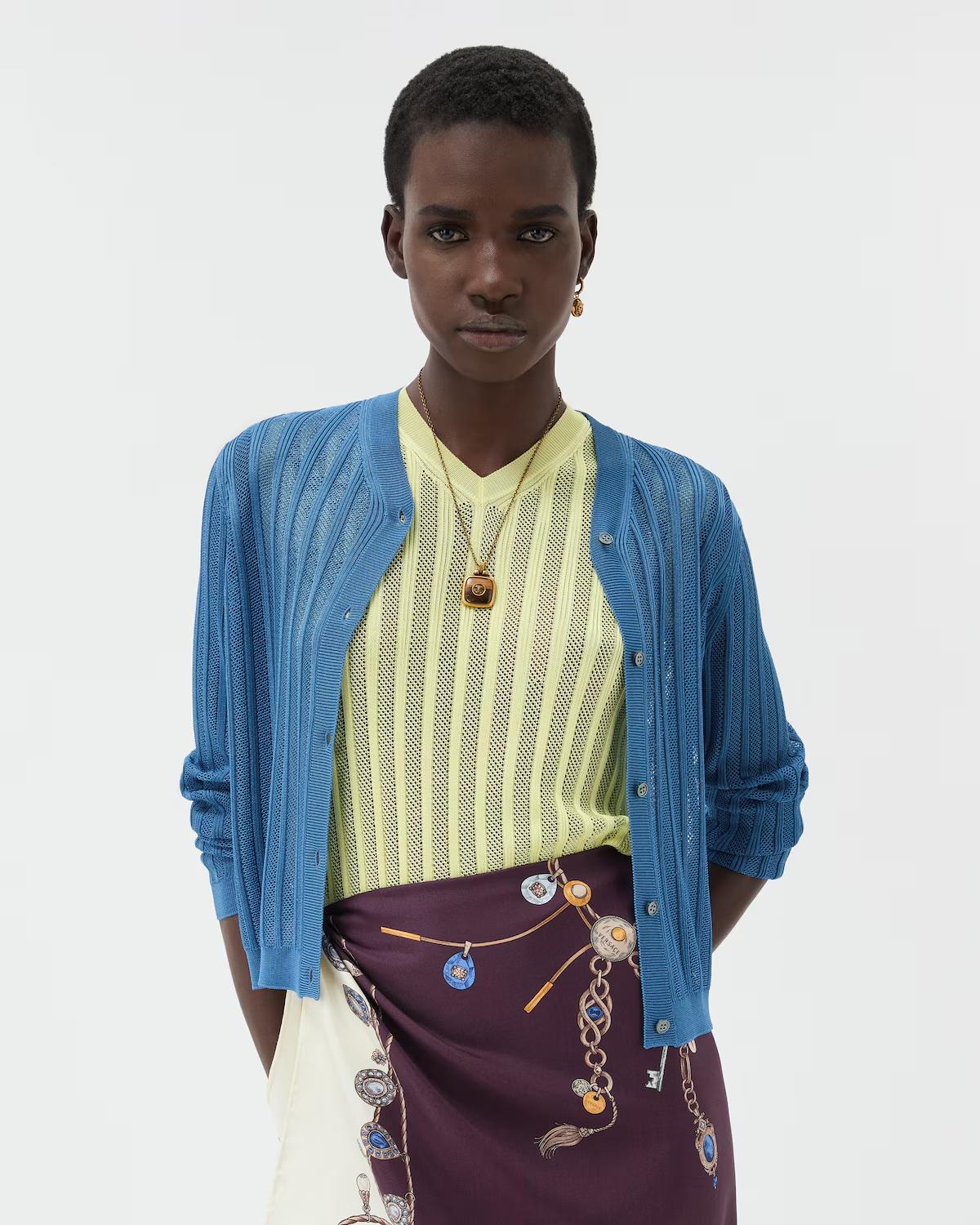 Viscose Mesh Ribbed Knit Cardigan - Image 2