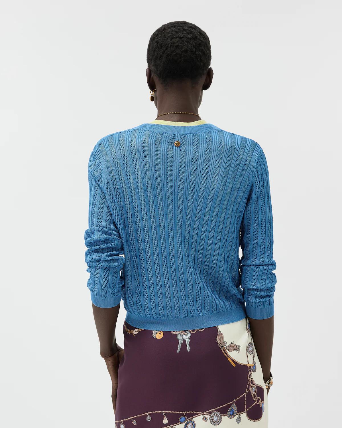 Viscose Mesh Ribbed Knit Cardigan - Image 3