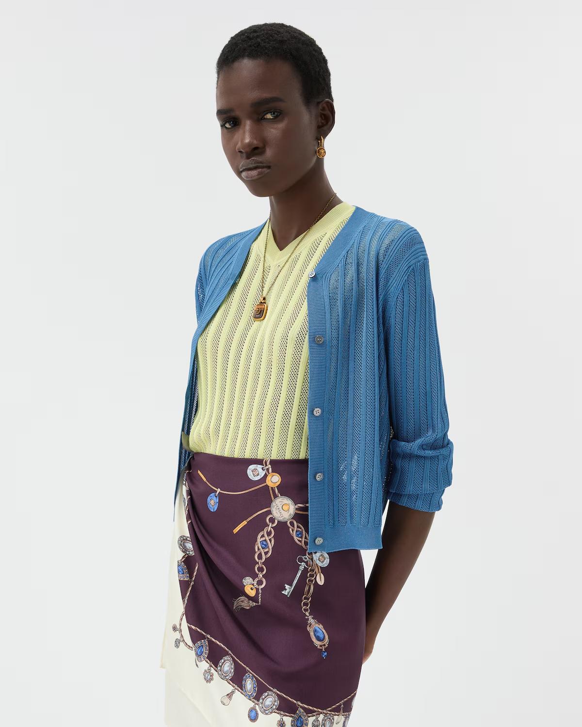 Viscose Mesh Ribbed Knit Cardigan - Image 4