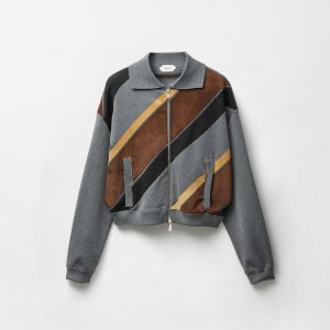 Intarsia-Wool & Leather Patchwork Zip Sweatshirt